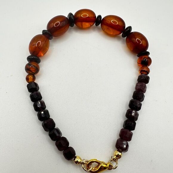 AMAZING Amber and garnet beaded stretchy bracelet! - Picture 10 of 11